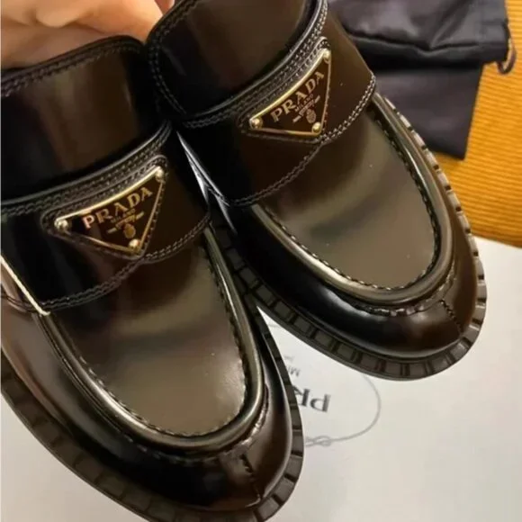 Prada Women's Black Glossy Slip-On Loafers - Picture 4 of 4